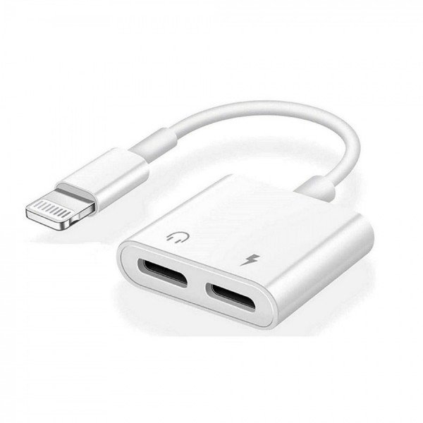 Wholesale 2-in-1 Lightning iOS Splitter Adapter with Charge Port and Headphone Jack (White)